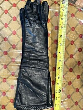 Vintage Black Leather Three-Quarter Length Gloves with Stretch Kid Leather
